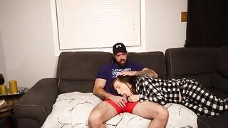 A stepson fucks his steaming-hot stepmom on the couch, risking a creampie