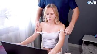 The massage for my stepsister streamer ended with me fucking her pink pussy and she swallowed my cum