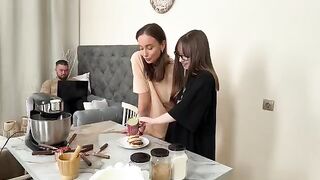 Two girls have a cooking lesson, turns into a threesome