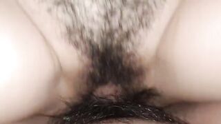 A woman gets her pussy filled with cum, experiencing a wet and creamy orgasm