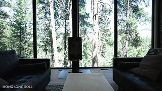 A girl lives in the woods alone, her seductive yoga workout is captivating