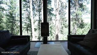 A girl lives in the woods alone, her seductive yoga workout is captivating