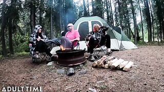POV of two hot poly wives enjoying outdoor sex