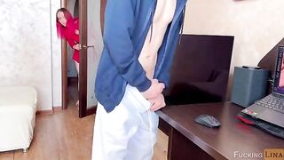 Redhead stepsister made a mess on his cock and he came in her mouth