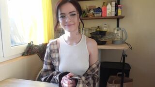 A nerdy girl shows her real face when she gets her strapon