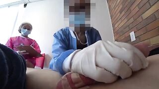 Two crazy nurses checked my cock in the hospital. Wild public scene