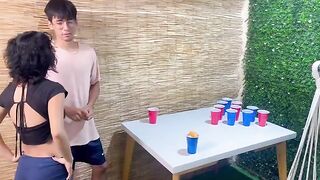 A game between stepbrothers ends up in sex and a cumshot for her