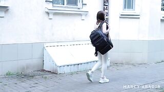 Girl fucks with a stranger in the fake hostel, getting a wild welcome