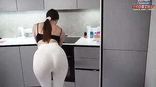A hot chick is cleaning the house and gets horny