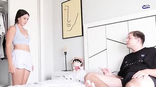 She secretly watched her stepbrother jerking off and then he caught her. They fucked