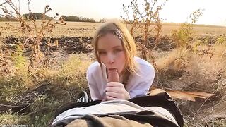 A blowjob in the park from a beautiful Russian girl at sunset