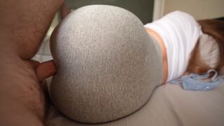 My step sister caught me jerking off and fucked me through her leggings