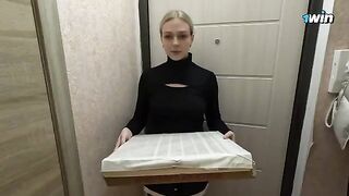 The hot girl was eating a pizza and working with her pussy