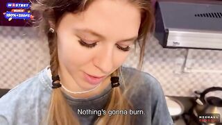 Flatmate-girl doesn't mind occasional sex in the kitchen and getting cum on her pigtails