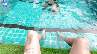 Babe fucked by her friend in the swimming pool