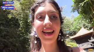 Public blowjob and cumwalk action by the waterfall, risky and real!