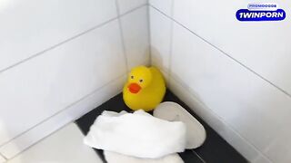 My stepmom caught me jerking off in the bathtub, huge tits