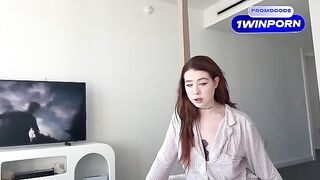 My step-sister, with her stunning big tits and fiery red hair, snuck into my room