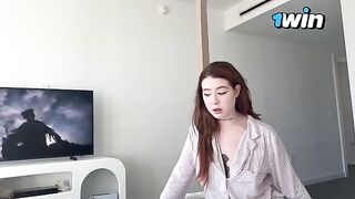 My step-sister, with her stunning big tits and fiery red hair, snuck into my room