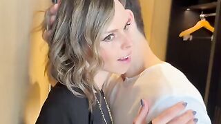 A wife is having fun with two guys at a gathering, getting wild