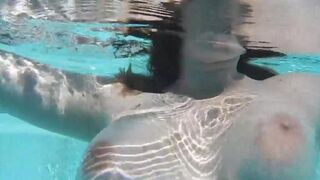 Fucked in the pool with a dildo and almost caught there