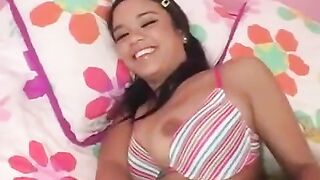 Brunette girl has sex with a guy with big cock