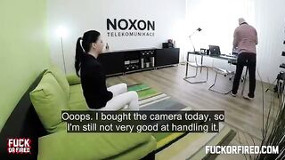 Casting agent banged brunette on the table with intensity