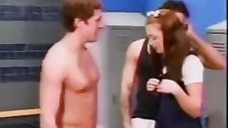 A cute schoolgirl went into the male locker room by accident
