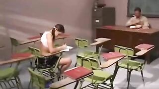 The teacher put a dirty girl into cancer and finished it in his mouth