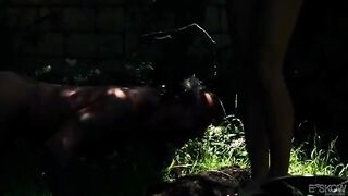 A cute blonde girl fucked in the garden by a mysterious man