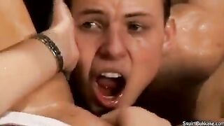 Bukakke with a hot mouth, full of sperm