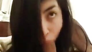 The girl learned to suck a guy's cock and became a professional