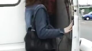 A hot girl is being fucked by two guys in their car