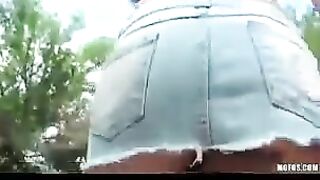 Hot street masturbation of sexy brunette teen