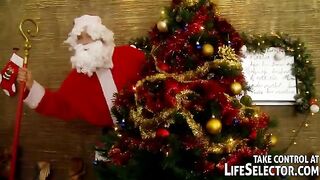 Russian slut gets her stocking stuffed by five Santas