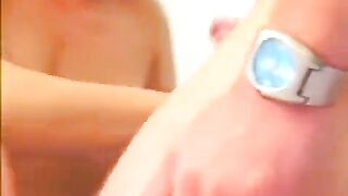 Big tits blonde from Russia makes a blowjob and gets a cumshot