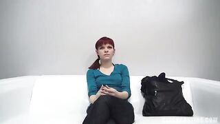 Redhead with small nipples agreed to do a blowjob at the casting