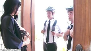 A girl was fucked by two Jehovah’s witnesses in a steamy threesome