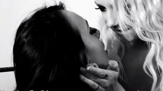 Two lesbians have fun with dildo and vibrator on the bed