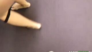 The sweet blonde performs a gentle blowjob with big boobs