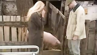 A Russian slut is having fun with a guy in the village