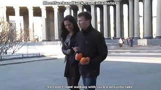 A sexy girl is having fun with a guy after a romantic dinner