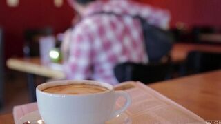 Guy picked up an Asian girl in the cafe and fucked her hard
