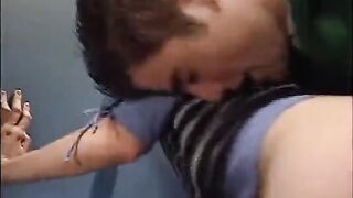 A young beauty got a member in her tiny pussy while she was on the toilet