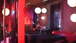 Ebony girl in a latex suit rides member