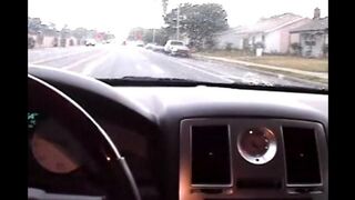 The cute girl gave a blowjob right in the car