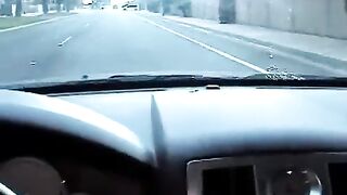 The cute girl gave a blowjob right in the car