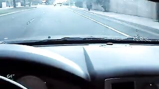 The cute girl gave a blowjob right in the car