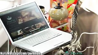 A Chinese woman gives a sensual massage with oil to her boyfriend