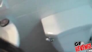 Girl sucks cock and comes at home on the toilet bowl